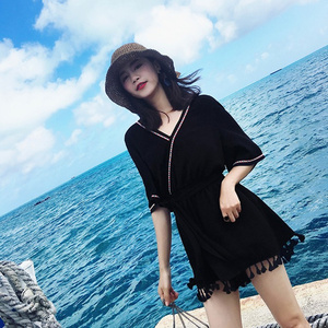 海南三亚旅游衣服超仙出游高腰小个子短裙连衣裙海边度假沙滩裙子