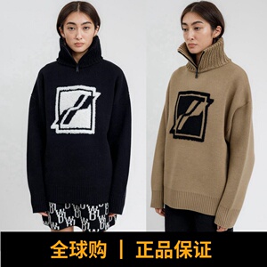 we11done高领半拉链毛衣welldone外套大方块立领羊毛男女针织开衫