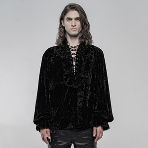 punkrave哥特丝绒衬衫男原创设计男装设计师黑色华丽wy-1266ccm