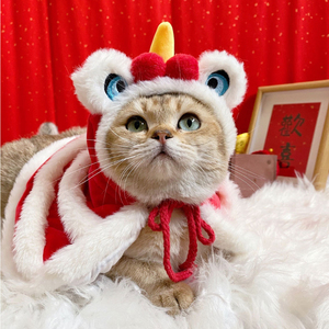 醒狮宠物衣服猫咪小型犬圣诞节新年过年秋冬舞狮加绒喜庆拜年服装