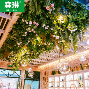 仿真绿植造景藤条绿叶天花板吊顶室内软装装饰顶部塑料假植物装饰