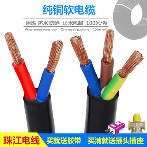 珠江电线软线2 3芯1 1.5 2.5 4 6平方纯铜国标电缆户外护套电源线