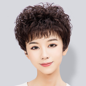假发女短发中老年真发短卷发造型全真自然短发妈妈假发套真人发丝