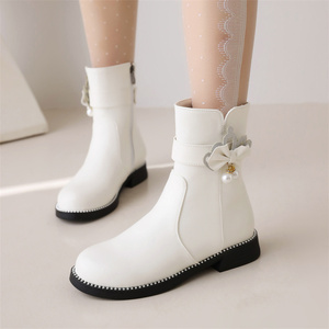 女童靴子公主皮靴白色短靴冬季加绒棉靴中大童女孩鞋子儿童马丁靴