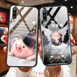 小米9手机壳钢化玻璃镜面猪小屁可爱mi9超薄网红个性潮牌简约ins风