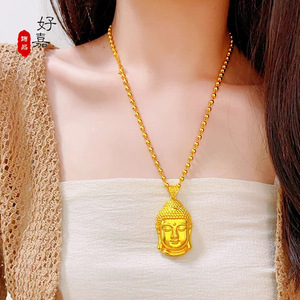 越南沙金镀金实心佛头项链如来佛祖吊坠女平安挂件弥勒佛时尚首饰