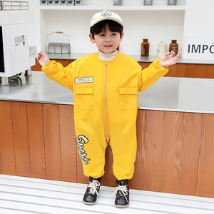 宝宝连体罩衣套棉袄秋冬季全身防水外穿爬爬服爬行儿童护衣防脏衣