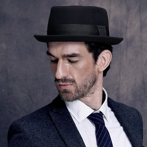 twrx冬季英伦爵士帽男士保暖礼帽圆顶小檐简约卷边羊毛绅士礼帽