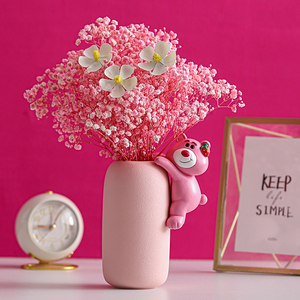 草莓熊陶瓷小花瓶摆件客厅桌面电视柜插花干花家居装饰品摆饰花瓶