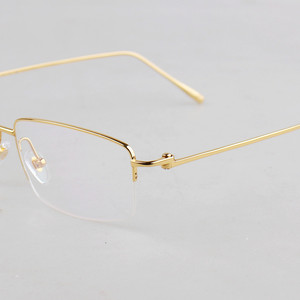 奢华新款 商务男半框近视金色眼镜架 手工超轻纯钛老花一体镜框女
