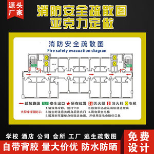 定制消防疏散图示意图亚克力学校宾馆酒店办公楼公寓宿舍民宿ktv消防通道分布安全逃生平面图设计指示牌定做