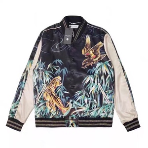 正确slp风格丝绸条纹虎鹰夹克拼接线条棒球服男