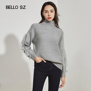 BELLO SZ毛衣女专柜秋冬羊毛衫宽松外穿中款小个子套头针织打底衫