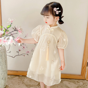 白色连衣裙女童2024夏季新大童国风时尚超仙公主裙儿童短袖汉服裙