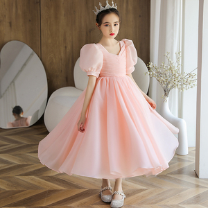 女童生日礼服公主裙长裙儿童婚纱花童婚礼小女孩钢琴演出服粉色夏