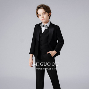 男童西装套装高端儿童礼服黑色主持花童小男孩西服钢琴朗诵演出服
