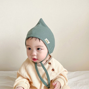 婴儿帽子春秋季新生儿胎帽超萌尖尖护耳帽周岁男女宝宝系带套头帽