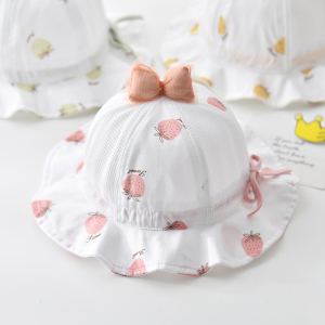 婴儿帽子夏季半网透气女宝宝遮阳帽休闲可调节太阳帽可爱草莓盆帽