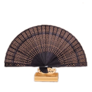 舞台走秀旗袍女士折扇红色工艺易开合木质镂空双面扇子