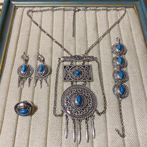 哈萨克复古婚嫁合金项链耳环戒指手链套装夸张民族风外贸饰品