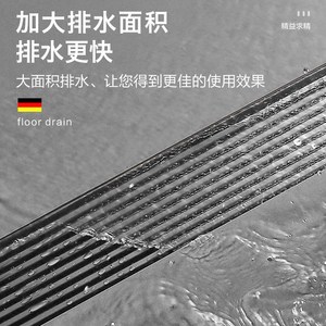 枪灰色304不锈钢长地漏侧排水隐形镶砖防臭淋浴排水槽侧边大排量