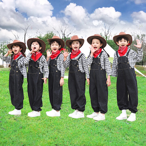 六一牛仔很忙儿童演出服装西部牛仔背带裤套装爵士舞蹈幼儿园表演