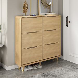 全实木翻斗式鞋柜家用门口小户型超薄窄款进门省空间原木色收纳柜