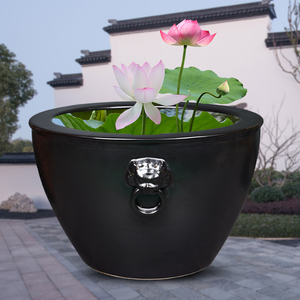 景德镇陶瓷缸睡莲养鱼乌龟缸阳台狮耳风水庭院大缸大号水缸荷花缸