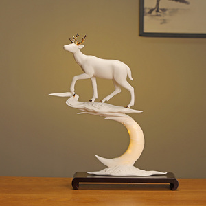 德化白瓷创意动物梅花鹿摆件中式现代客厅电视柜酒柜玄关装饰摆设