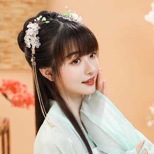 明制汉服头饰全套超仙流苏步摇边夹一套古风短发古装对夹配饰女
