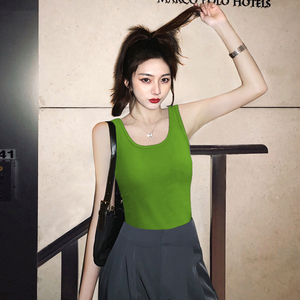 牛油果绿色背心夏外穿无袖t恤女修身工字打底内搭纯棉吊带上衣潮