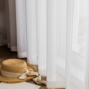 窗纱透光不透人窗帘2021年新款客厅阳台梦幻帘竖百叶纱帘条纹白纱