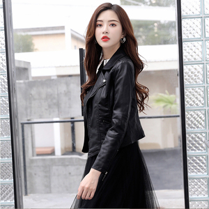 短款皮衣女秋冬加厚2021年新款韩版修身小个子机车真皮夹克外套女