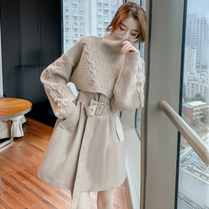 针织连衣裙2021新款秋冬季女装搭配气质高级感毛衣两件套装冬裙子