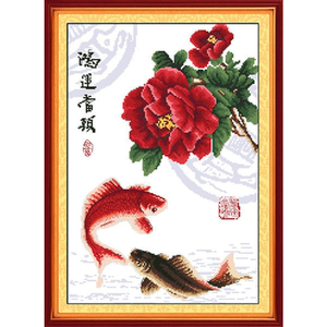 年年有余鱼十字绣竖版过道走廊小件图案未绣的线绣小型客厅图 (生