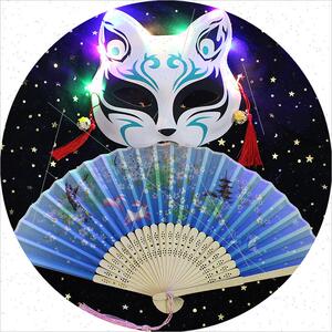 源头工厂面具狸猫古风汉服半脸女九尾狐全脸女直播女神 搞怪流苏