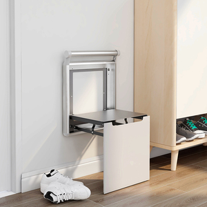 折叠换鞋凳家用玄关走廊隐形壁挂式实木创意折叠凳金属带扶手缓冲