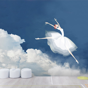 舞蹈教室背景墙纸手绘芭蕾舞健身房墙布儿童乐园商场培训机构壁纸