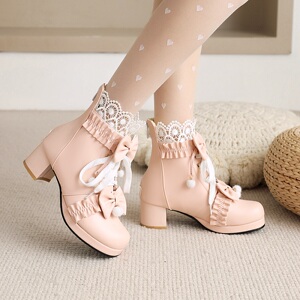 小女孩公主靴高跟鞋2022春季新款洛丽塔靴子女童马丁靴时装走秀鞋