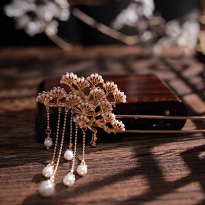 松枝发簪高级感日常古风2022新款少女旗袍中国风流苏步摇发饰配饰