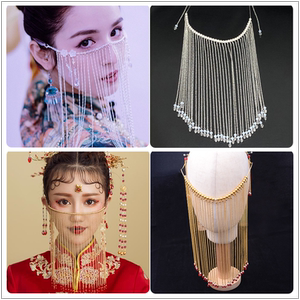 汉服面纱女挂耳流苏面帘金色古代舞蹈表演仙女古装配饰品面帘银色