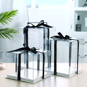 蛋糕盒子全透明加高4/6/8/10/12寸双层加高气球生日包装盒