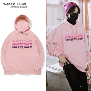 小鬼王琳凯同款藕粉卫衣男女连帽韩版宽松套头2021新款可爱上衣