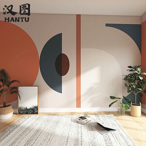 北欧莫兰迪色壁纸抽象艺术几何色块墙布客厅沙发卧室背景墙纸壁布