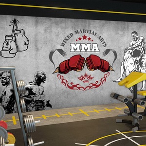 手绘工业风健身房墙纸3d运动涂鸦拳击壁画搏击mma格斗俱乐部壁纸