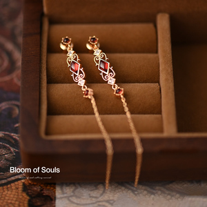 《绯红香氛》原创设计S925纯银耳钉天然红石榴石耳环复古红色礼物