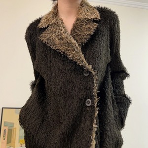 秋篱古着感vintage毛茸茸西装领外套宽松高级感百搭气质御姐穿搭