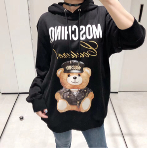 正品moschino莫斯奇诺卫衣女小熊巴黎春天连帽宽松休闲21秋冬新款
