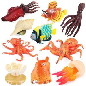 仿真海洋动物模型海蜇水母章鱼乌贼海底生物儿童玩具蛋糕创意摆件