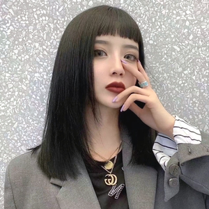 lisa漫画刘海假发女中长发日系复古一刀公主切超a齐发尾锁骨头套